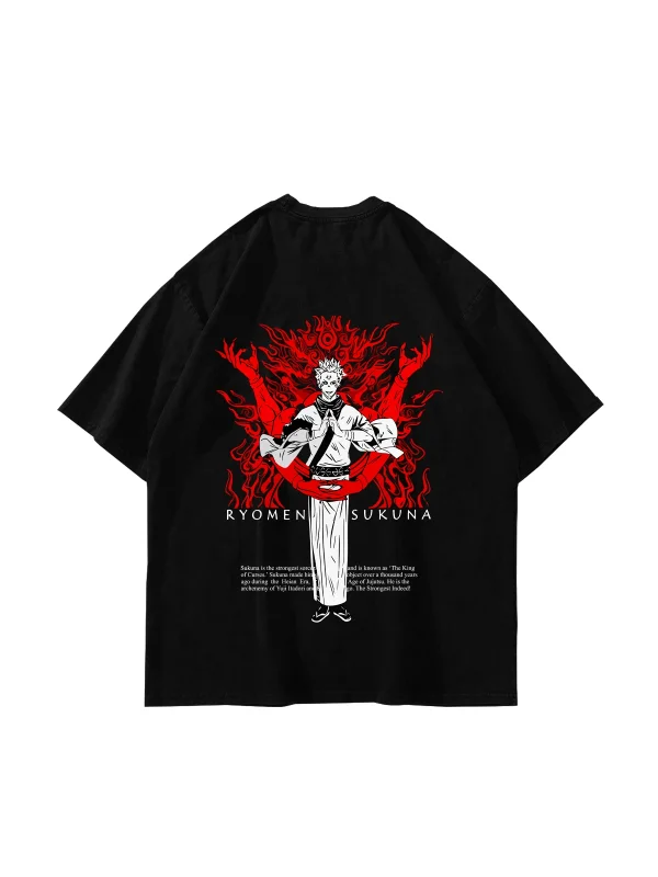 Ryomen Sukuna Baskılı Oversize Unisex Siyah Tshirt