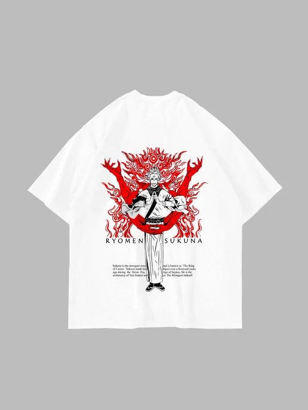Ryomen Sukuna Baskılı Oversize Unisex Beyaz Tshirt