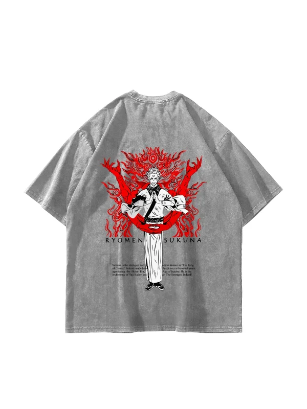 Ryomen Sukuna Baskılı Oversize Unisex Yıkamalı Beyaz Tshirt