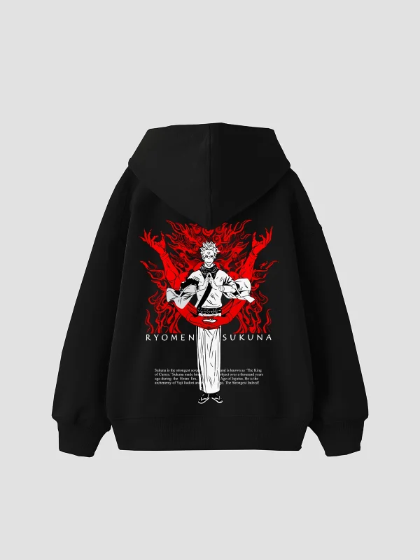 Ryomen Sukuna Baskılı Oversize Unisex Siyah Hoodie