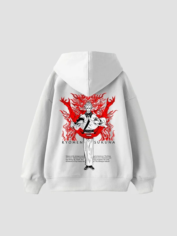 Ryomen Sukuna Baskılı Oversize Unisex Beyaz Hoodie