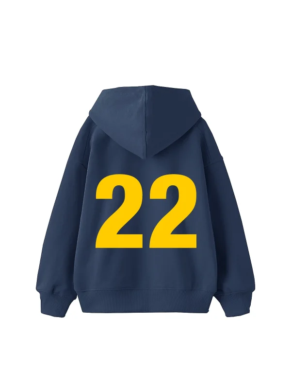 Flawless22 Baskılı Oversize Unisex İndigo Hoodie