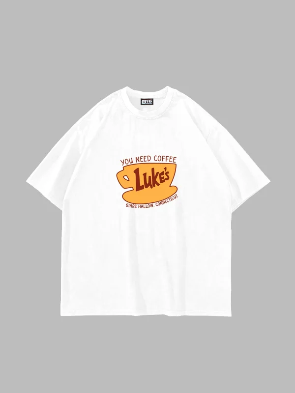 Lukes Baskılı Oversize Unisex Beyaz Tshirt