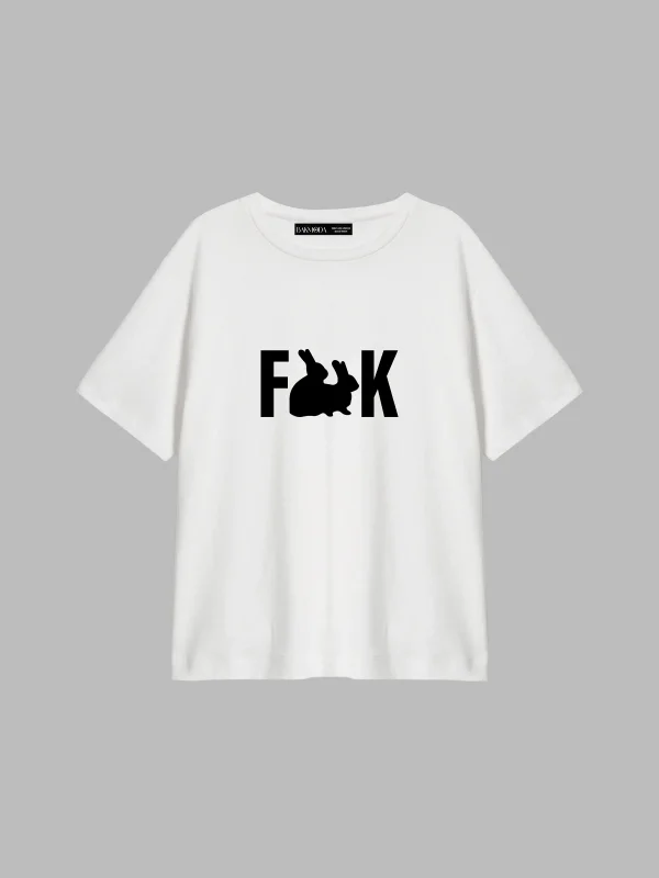 Bunnyes Baskılı Relaxed Fit Beyaz Kadın Tshirt