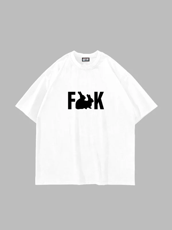 Bunnyes Baskılı Oversize Unisex Beyaz Tshirt