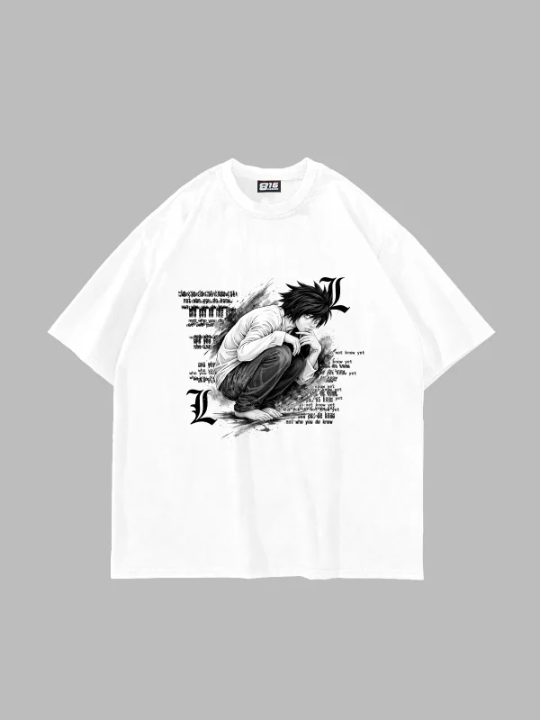 Death Note Baskılı Oversize Unisex Beyaz Tshirt