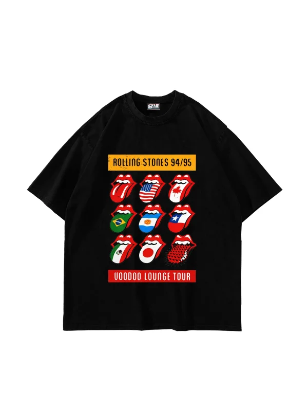 Rolling Stones Tour Baskılı Oversize Unisex Siyah Tshirt