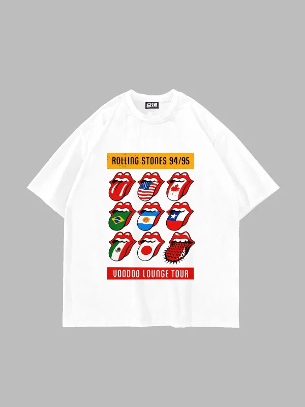 Rolling Stones Tour Baskılı Oversize Unisex Beyaz Tshirt