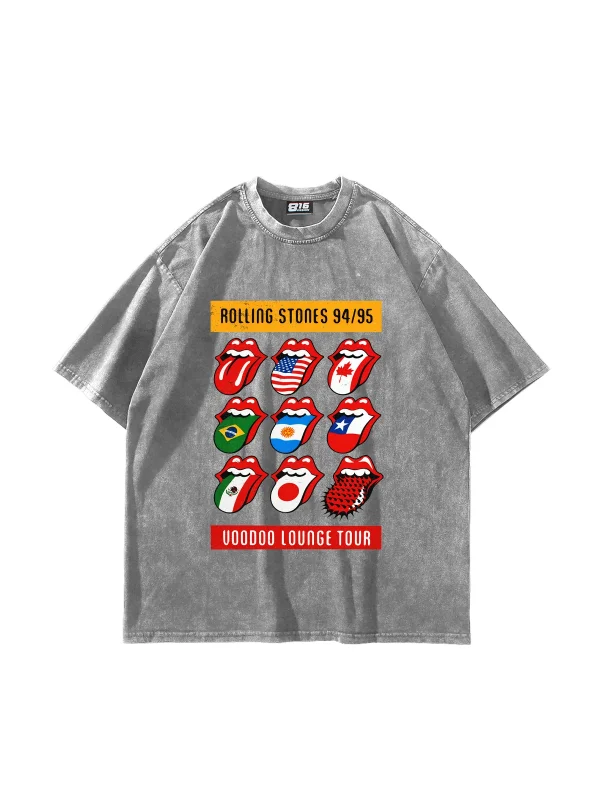 Rolling Stones Tour Baskılı Oversize Unisex Yıkamalı Beyaz Tshirt