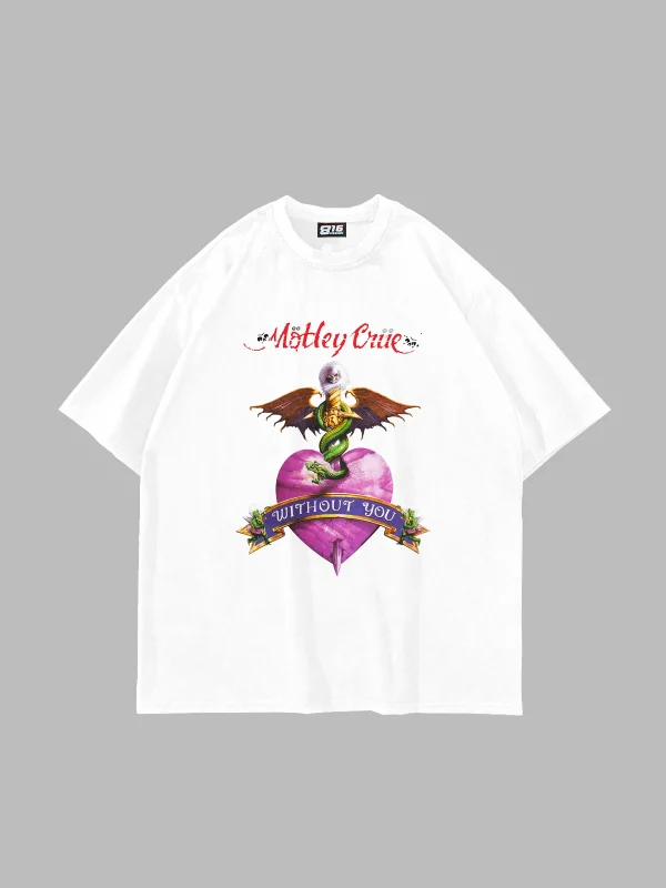 Mötley Crüe Baskılı Oversize Unisex Beyaz Tshirt