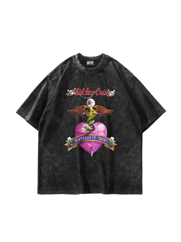 Mötley Crüe Baskılı Oversize Unisex Yıkamalı Siyah Tshirt