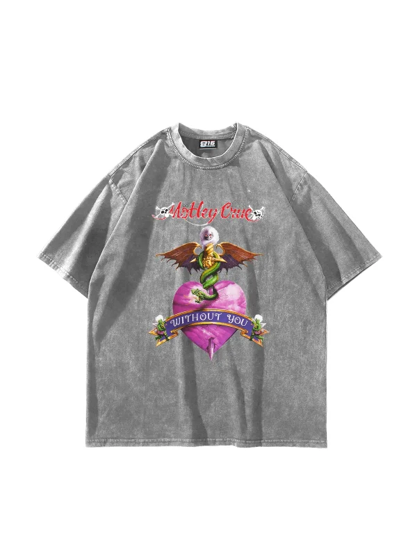 Mötley Crüe Baskılı Oversize Unisex Yıkamalı Beyaz Tshirt