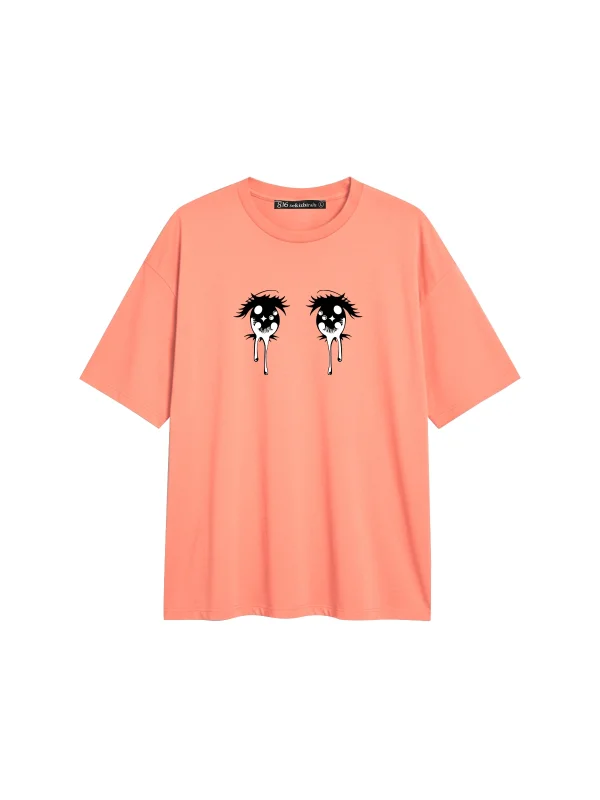 Anime Eye Baskılı Rahat Kalıp 30/1 Unisex Yavruağzı Tshirt
