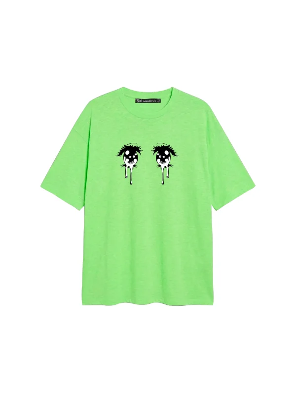 Anime Eye Baskılı Rahat Kalıp 30/1 Unisex Yeşil Tshirt