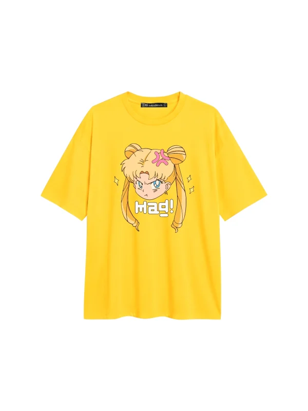 Sailor Moon Baskılı Rahat Kalıp 30/1 Unisex Sarı Tshirt