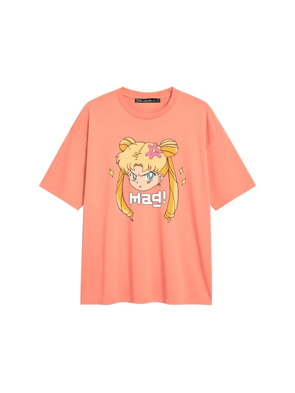 Sailor Moon Baskılı Rahat Kalıp 30/1 Unisex Yavruağzı Tshirt
