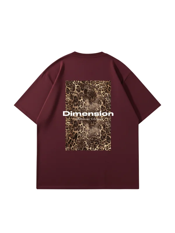 Dİmension Baskılı Leopar Desenli 24/1 Oversize Unisex Bordo Tshirt