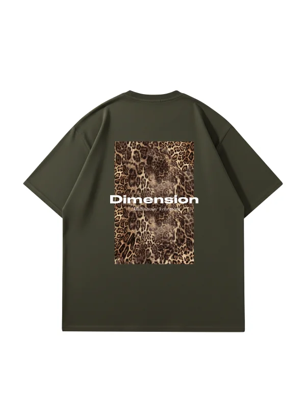Dİmension Baskılı Leopar Desenli 24/1 Oversize Unisex Haki Tshirt