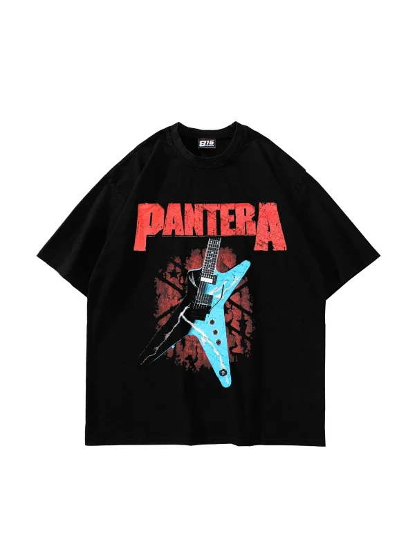 Pantera Baskılı 24/1 Oversize Premium Siyah Tshirt