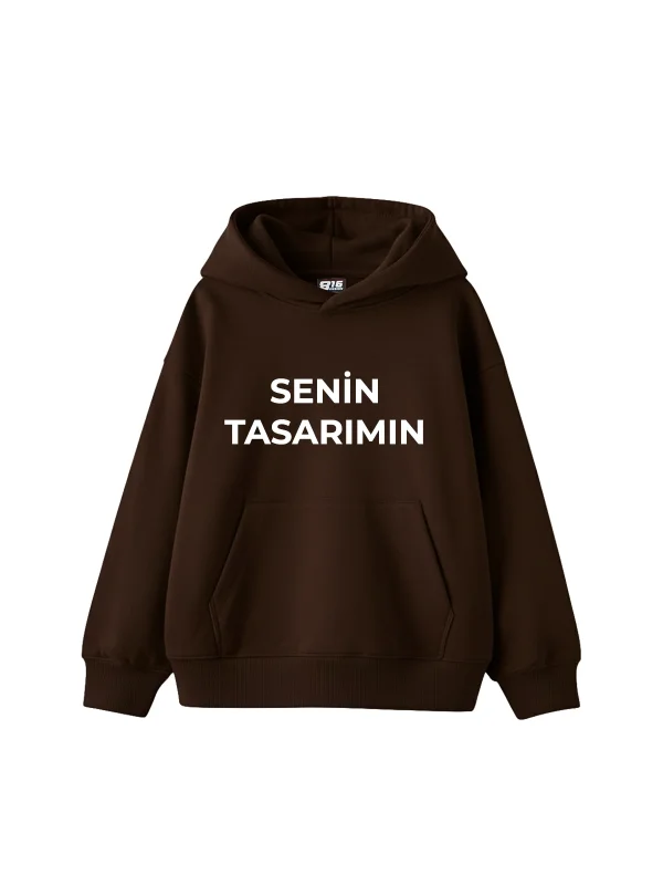 Özel Tasarım Basic Oversize Unisex Kahverengi Hoodie