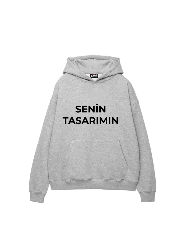 Özel Tasarım Basic Oversize Unisex Açık Gri Hoodie