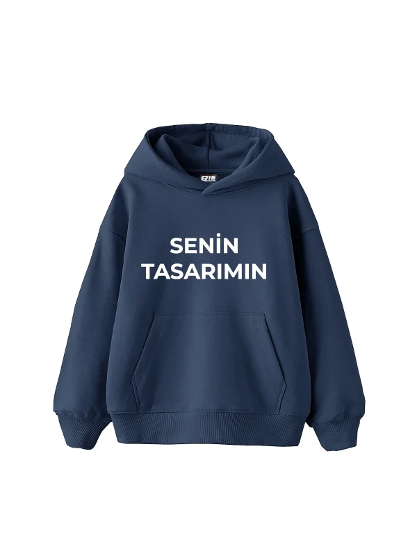 Özel Tasarım Basic Oversize Unisex İndigo Hoodie