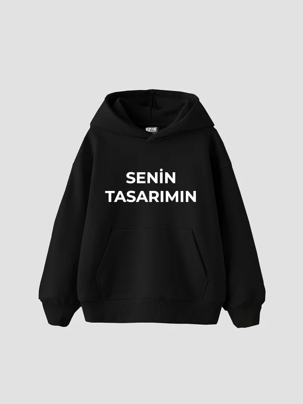 Özel Tasarım Basic Oversize Unisex Siyah Hoodie