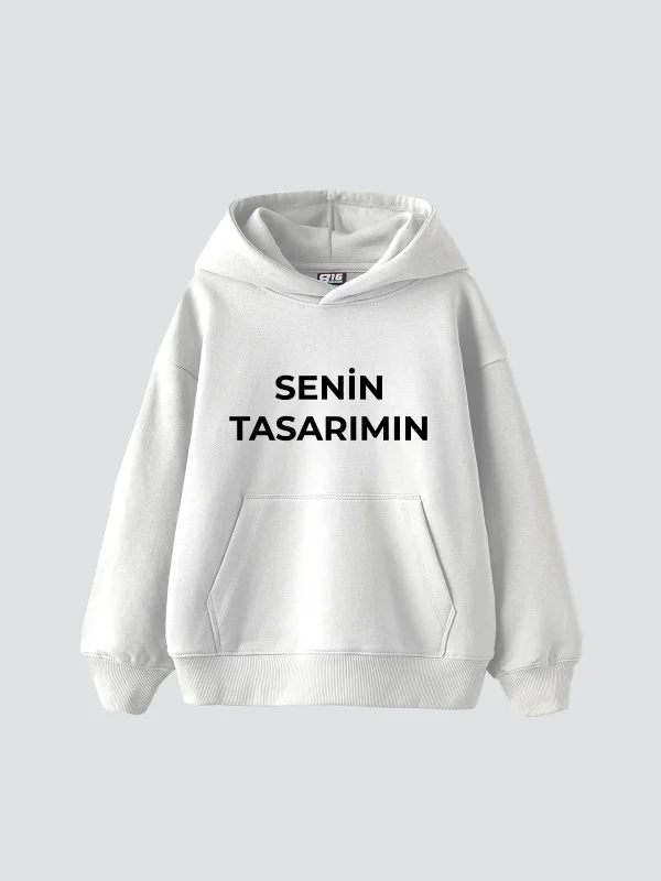 Özel Tasarım Basic Oversize Unisex Beyaz Hoodie