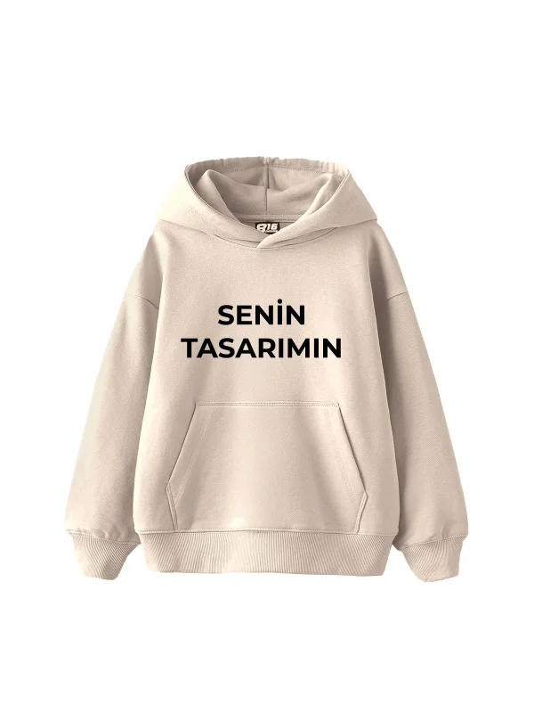 Özel Tasarım Basic Oversize Unisex Bej Hoodie