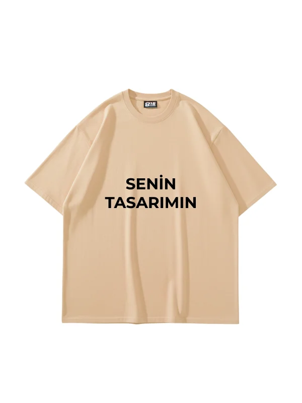 Özel Tasarım 816 Design Bej Basic Premium Oversize Tshirt