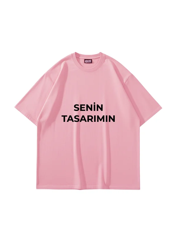 Özel Tasarım Basic Pembe Oversize Unisex Tshirt