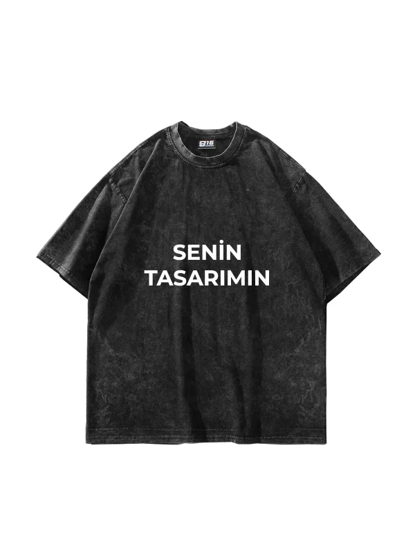 Özel Tasarım Yıkamalı Siyah Basic Oversize Unisex Tshirt