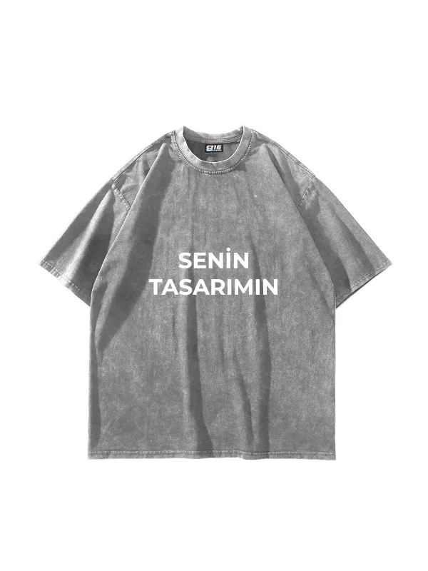 Özel Tasarım Yıkamalı Beyaz Basic Oversize Unisex Tshirt