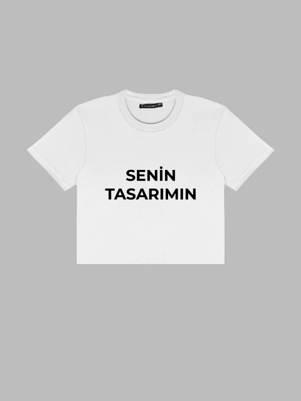Özel Tasarım Basic Kadın Beyaz Crop Top