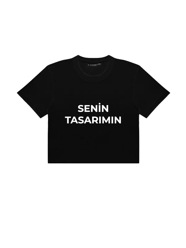 Özel Tasarım Basic Kadın Siyah Crop Top