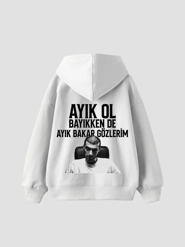 Sansar Salvo Baskılı Oversize Unisex Beyaz Hoodie