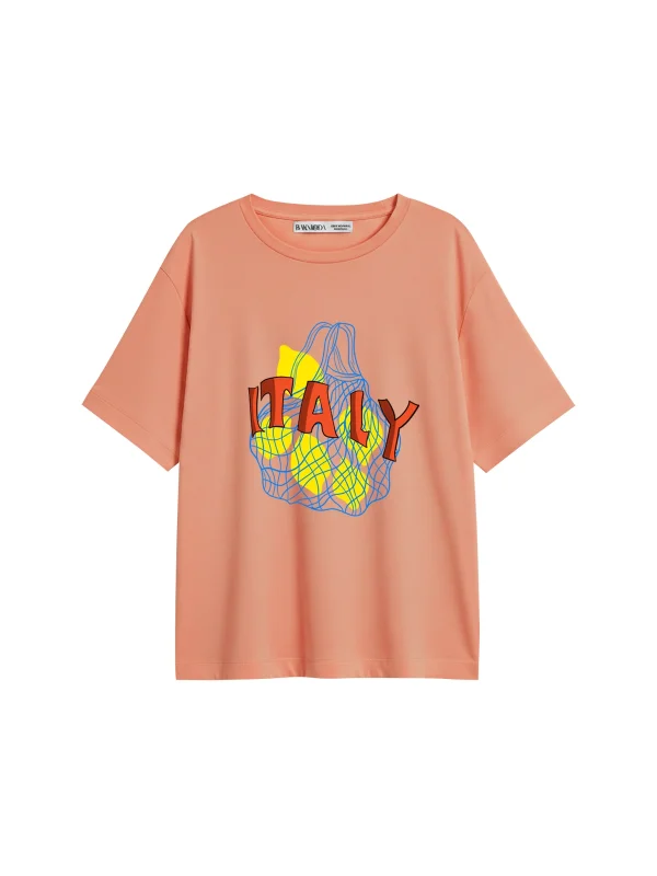 İtaly Lemon Baskılı Relaxed Fit Yavruağzı Kadın Tshirt