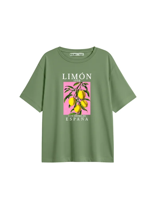 Lemon Baskılı Relaxed Fit Yeşil Kadın Tshirt