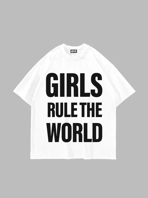 Gırls Rule The World Baskılı Oversize Unisex Beyaz Tshirt