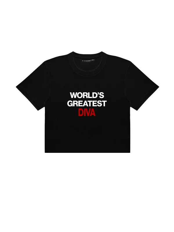 Worlds Greatest Dıva Baskılı Siyah Crop Top