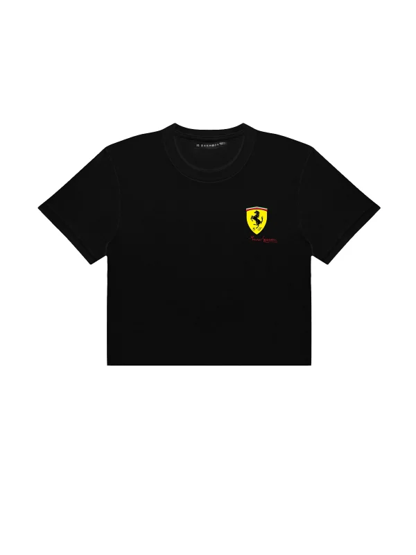 Race Girl Baskılı Siyah Crop Top