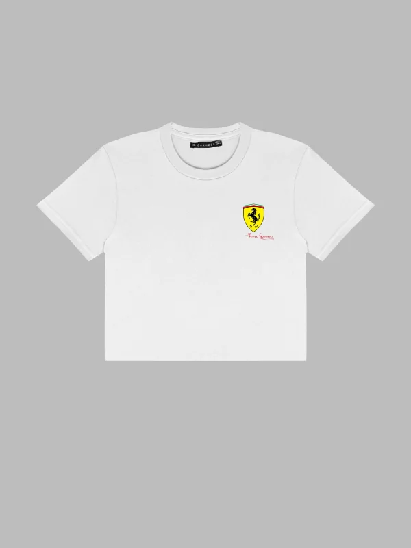 Race Girl Baskılı Beyaz Crop Top