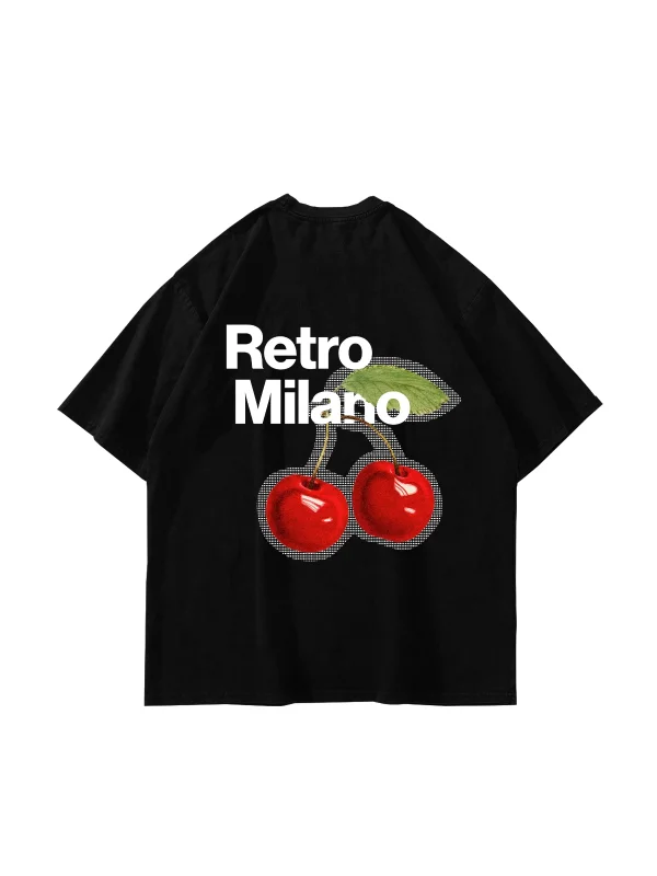 Retro Milano Baskılı Oversize Unisex Siyah Tshirt