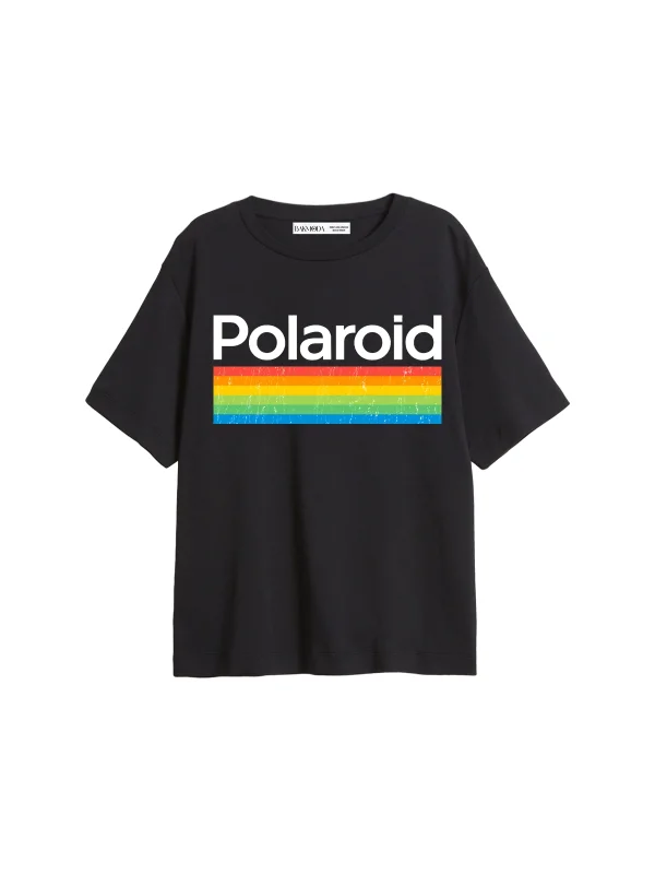 Polaroid Baskılı Relaxed Fit Siyah Kadın Tshirt