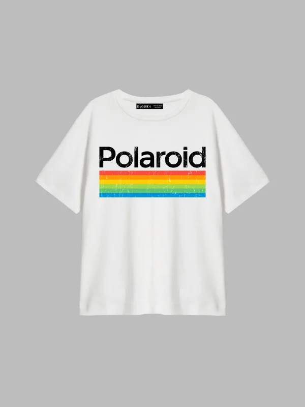 Polaroid Baskılı Relaxed Fit Beyaz Kadın Tshirt