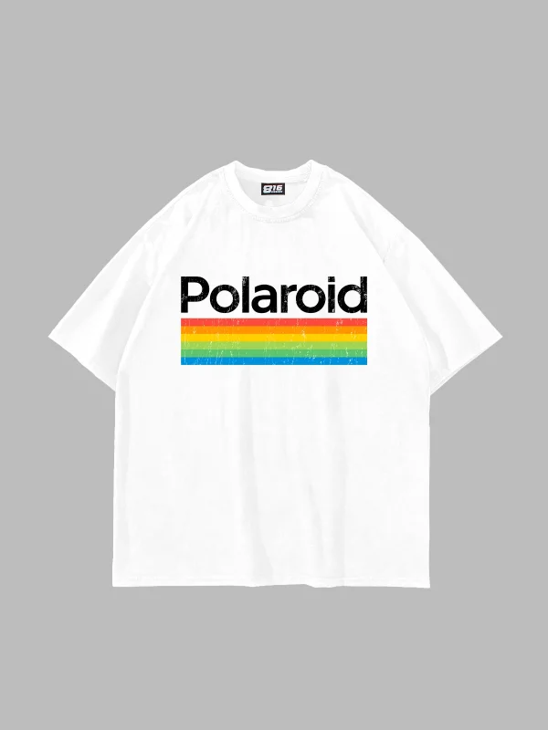 Polaroid Baskılı Oversize Unisex Beyaz Tshirt