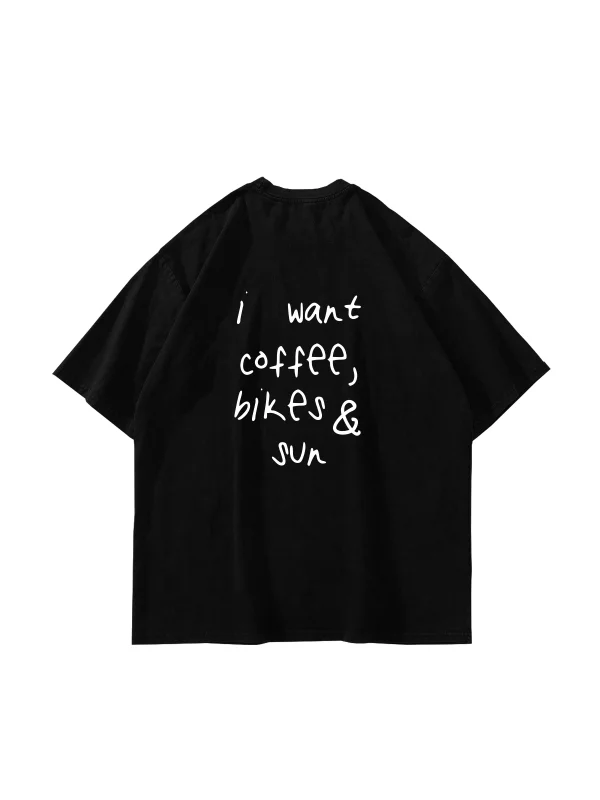 I Want Coffee Baskılı Oversize Unisex Siyah Tshirt