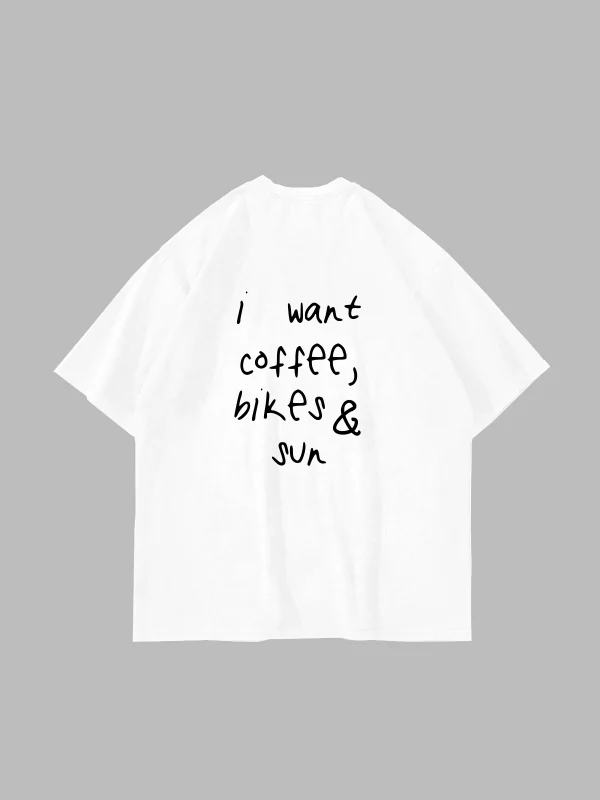 I Want Coffee Baskılı Oversize Unisex Beyaz Tshirt