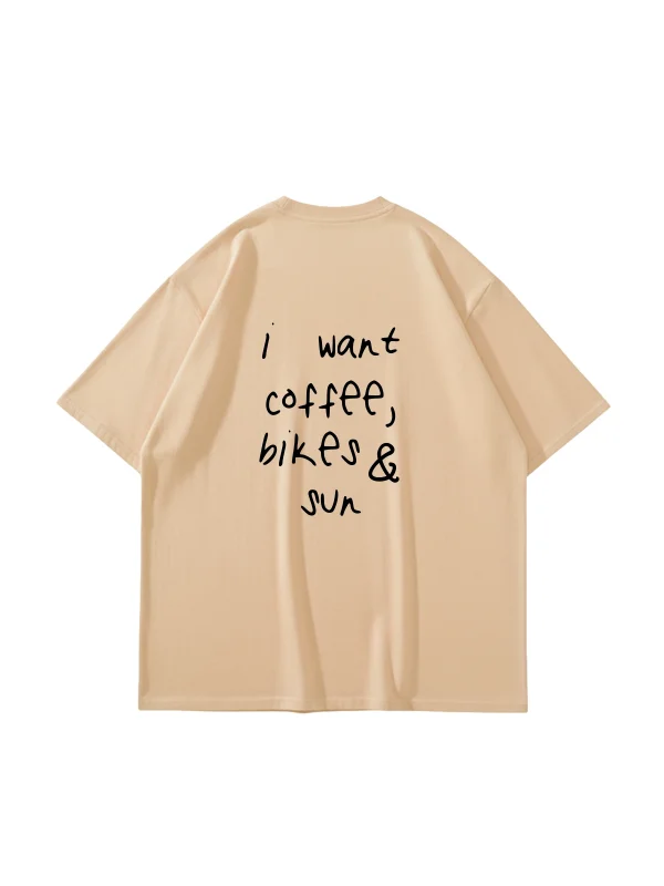 I Want Coffee Baskılı Oversize Unisex Bej Tshirt