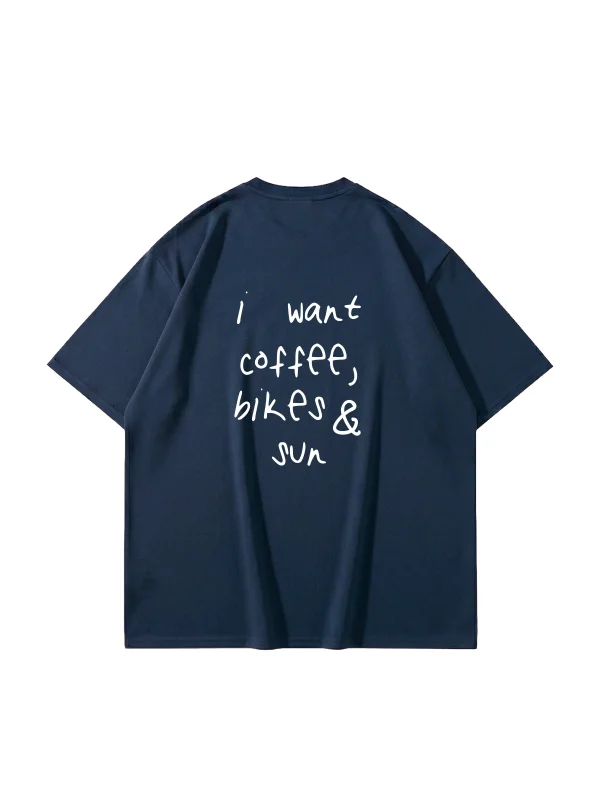 I Want Coffee Baskılı Oversize Unisex Lacivert Tshirt